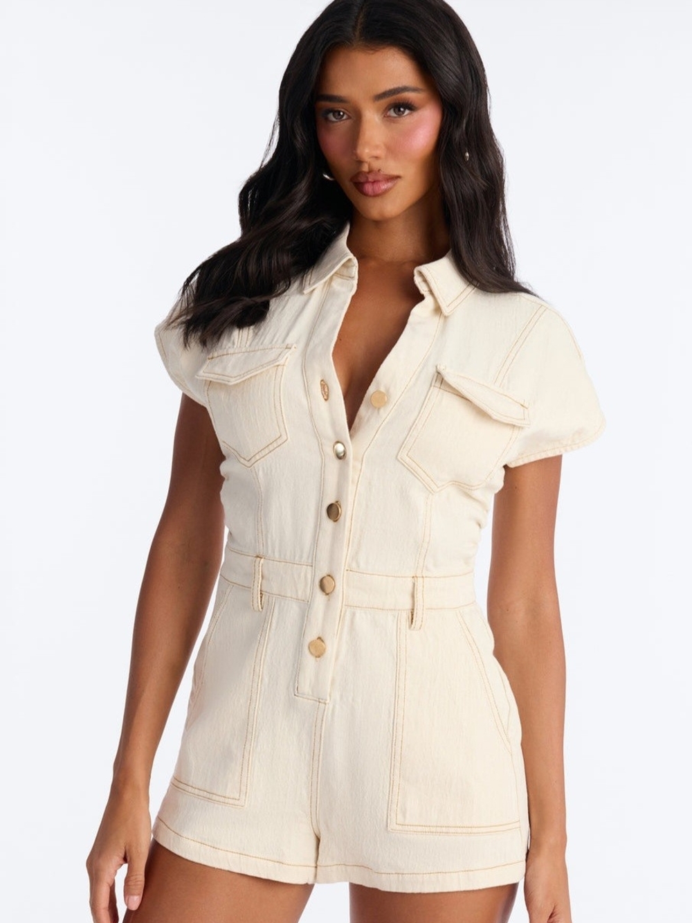 *NEW* Fashion Nova Cream Color Jean Romper